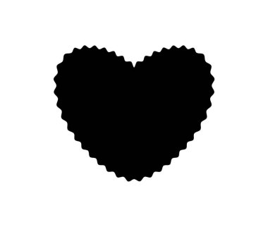 Siyah Etiket Logo Amblemi. Rozet Tasarımı Etiketi, Satış Teklifi, Orijinal Ürün Markası, Marka Elemanı. Black Scalloped Heart Silhouette. Vektör İllüstrasyonu