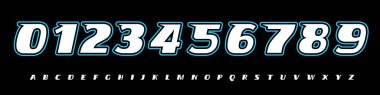 Yazı Tipi Logosu Numarası Sayısal Alfabe Tipografi Tasarım Vektörü Yazı tipi. Arka plan çizgileri olan takım numaraları, spor formaları için cesur enerji, takım elbiseleri, yarış numaraları, dinamik oyun görselleri..