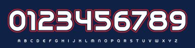 Yazı Tipi Logosu Numarası Sayısal Alfabe Tipografi Tasarım Vektörü Yazı tipi. Spor formaları, okul liginde markalaşma, hayran posterleri, atletik görseller, takım kimliği olan cesur takım numaraları..