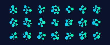 Karanlık Arkaplanda Mavi Yeşil Gradyan Moleküler Şekillere sahip fütürist Biyoteknoloji Logoları Bilim, Tıp veya Teknoloji Markalaşması İçin Mükemmel. Vektör İllüstrasyonu.