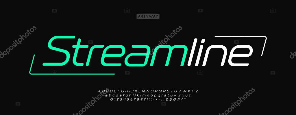 Rounded Futuristic Alphabet Sans Serif Cyber Sleek Font, Speed Technology Typeface with Rounded Italic Symbols. Minimalistic Letters Numbers Typeset for Digital Sport Logo Headline. Vector Typeset.