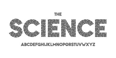 Bilim teknolojisi yazı tipi, bilimsel başlık için fütüristik alfabe, tıbbi dijital ürün logosu, ekran aygıtı tipografisi, uygulama UI tipografik tasarımı. Modern vektör tipi. 