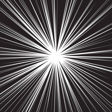 Kara Arkaplanda Radyal Hız Çizgileri ile Patlama Komedi Efekti. Manga, Anime, Pop Art ve Action Design Projects için mükemmel. Vektör İllüstrasyonu.