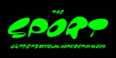 Sıvı funky font, kalın dalgalı alfabe, düzgün bozuk harfler, genç logosu için eğlenceli organik yazı tipi, yarış başlığı, dinamik tipografi, modern siber tipografik tasarım. Vektör tipi