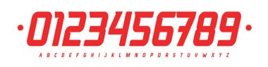 Yazı Tipi Logosu Numarası Sayısal Alfabe Tipografi Tasarım Vektörü Yazı tipi. Motor sporları, esportlar, otomotiv, takım formaları, hızlı markalaşma için spor gerilimi olan dar çizgili rakamlar