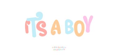 Yumuşak yuvarlak tarzda eğlenceli bir tipografi. Neşeli mesajlar, anonslar, posterler, kartlar, sosyal medya için dekoratif renkli harfler. Düzenlenebilir metin düzeni. Vektör illüstrasyonu.