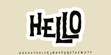 Merhaba, içinde gotik ve çarpıtılmış Cadılar Bayramı için mektuplar, parti davetiyeleri, mevsimlik selamlar, çıkartmalar, posterler olan Haşin İfade Kaba tipografi. Vektör illüstrasyonu.