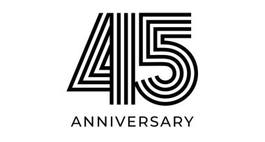 45 'inci yıldönümü tabelası, tebrik kartı için çizgili geometrik numara 45, doğum günü organizasyonu tasarımı, iş pazarlama malzemeleri, düğün jübile logosu. Vektör illüstrasyonu.