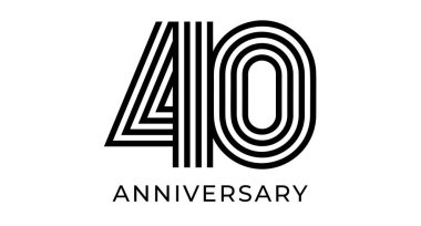 Cesur geometrik çizgileri olan modern 40. yıldönümü tipografisi. Şirket kutlamaları, ticari markalaşma, pazarlama malzemeleri, düğün ve doğum günü için 40 numara. Vektör illüstrasyonu.