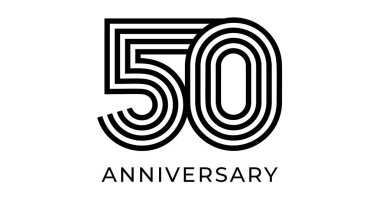 Cesur geometrik çizgileri olan modern 50. yıldönümü tipografisi. Şirket kutlamaları için 50 numara, ticari markalaşma, pazarlama malzemeleri, düğün ve doğum günü sembolü. Vektör illüstrasyonu.