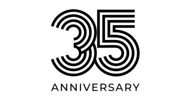 35. yıldönümü tabelası, tebrik kartı için çizgili geometrik numara 35, doğum günü organizasyonu tasarımı, iş pazarlama malzemeleri, düğün jübile logosu. Vektör illüstrasyonu.