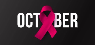 Siyah arka planda pembe kurdele logosu, göğüs kanseri farkındalığı sembolü. Güç, umut, kadın sağlığı kampanyası. Tıbbi destek tasarımı. Vektör illüstrasyonu