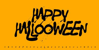 Graffiti fırçası tarzında mutlu Cadılar Bayramı tabiri. Posterler, davetiyeler, kartlar, sosyal medya için ürkütücü mürekkepli kalın el yazmaları. Vektör illüstrasyonu.