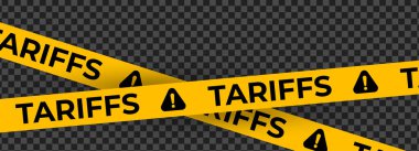 Şeffaf Arkaplanda Ünlem Simgeleri olan Gümrük Uyarı Kaydı. Gümrük, İthalat Kısıtlamaları ve İş Çatışmaları için Ekonomik Ticaret Uyarı Kurdelesi. Vektör İllüstrasyonu.