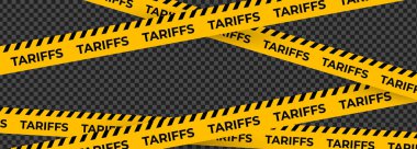 Şeffaf Arkaplanda Çapraz Sarı Çizgili Gümrük Uyarı Kaydı. Kriz veya Düzenleme Sahneleri için Ekonomik Ticari Kısıtlama Konsepti. Vektör İllüstrasyonu.