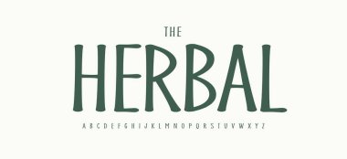 Organik botanik alfabesi, rustik el yazması yazı tipi, cilt kozmetik logosu için ince bitkisel yazı tipi, sağlık işareti başlığı, zarif tipografik tasarım, modern eko doğal tipografi. Vektör tipi