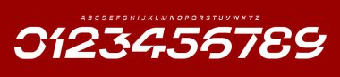 Cesur alfabe, geometrik rakamlar harfler, atletik araba titreşimli yarış forması yazı tipi, hız tasarımı için ayarlanmış rakamlar, futbol takımı spor kıyafetleri, fütürist tipografi, vektör dizisi..