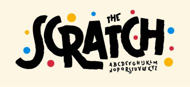 Oyuncu funky alfabe, kalın keçeli kalem dağınık harfler, doğum günü partisi logosu için karikatür yazı tipi, karnaval başlığı, ilginç tipografik tasarım, modern festival karnaval tipografisi. Vektör tipi.