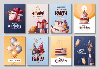 happy birthday cards set clipart