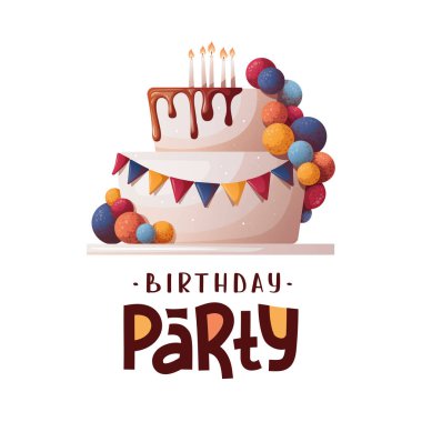 Doğum günü partisi kartı ile pasta 