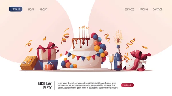 Gelukkige Verjaardag Website Pagina — Stockvector