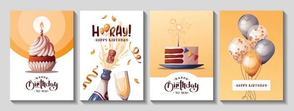 Happy Birthday Cards Set — Stock Vector