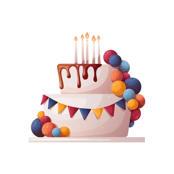 白で隔離される誕生日ケーキ — ストックベクタ