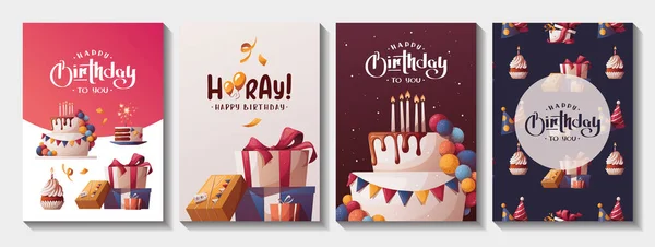 Cartões Aniversário Feliz Conjunto — Vetor de Stock