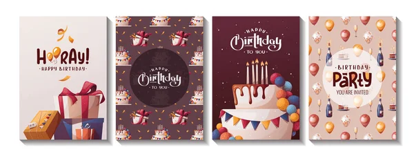 Happy Birthday Cards Set — Stock Vector
