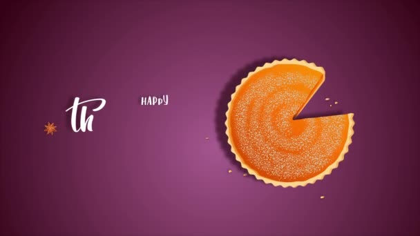 烤火鸡 秋天的叶子 紫色背景下的南瓜派 感恩节 节日晚餐的概念 动画视频 — 图库视频影像