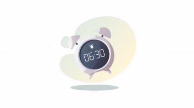 Alarm saati animasyon videosu. Kalkma zamanı, erken kalkma, sabah, günlük rejim konsepti.
