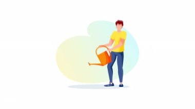 Bozuk paralarla saksıda bitki yetiştirmek. Adam para fabrikasını suluyor. Kâr, gelir, finansal başarı, para kazanma, yatırım konsepti. Canlandırma videosu.