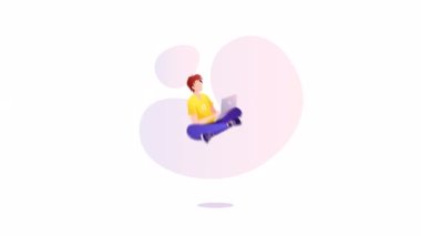 İnternet sitesinde dizüstü bilgisayarla çalışan bir adam. Web sitesi geliştiricisi, web ajansı, programcı ve kodlayıcı konsepti. Canlandırma videosu.