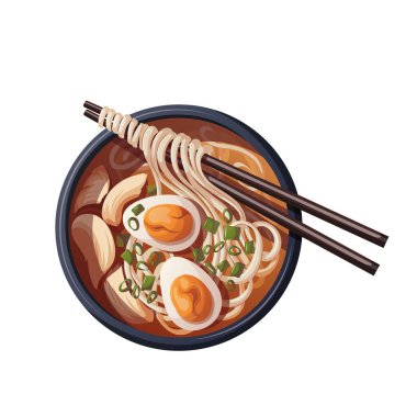 Japon yemeği, ramen çorbası. Japon yemeği, sağlıklı yemek, yemek, menü, beslenme konsepti. Vektör illüstrasyonu.