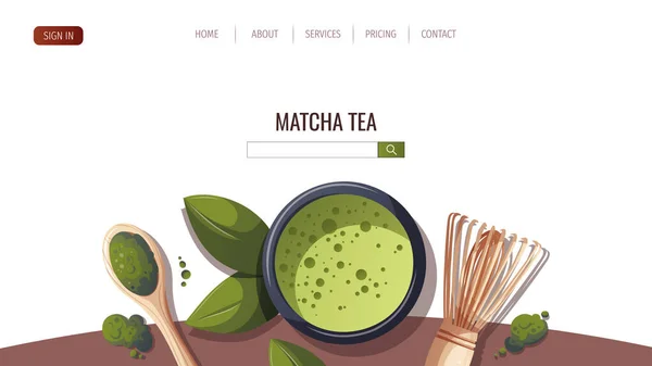Japans Eten Website Met Matcha Thee — Stockvector