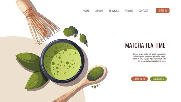 Japans Eten Website Met Matcha Thee — Stockvector