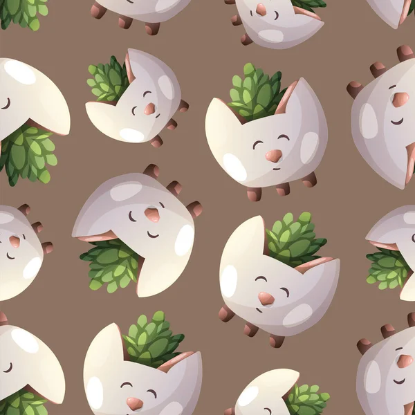 Seamless pattern with houseplants. Florarium, home garden, greenhouse, gardening, plant lover concept. Vector illustration.