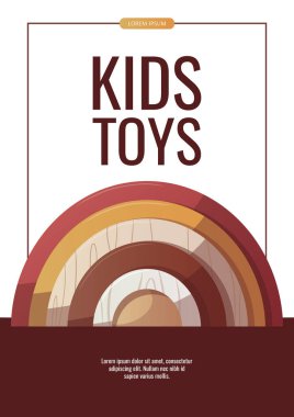 Gökkuşaklı el ilanı tasarımı. Bebek bekliyor, çocuk oyuncakları. Poster, afiş, broşür, reklam için A4 vektör illüstrasyonu.