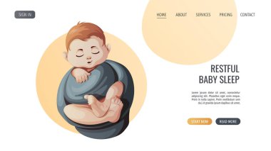 Kundaklanmış uyuyan bebek. Yeni doğuş, doğum, bebek bakımı, çocukluk, çocukluk konsepti. Poster, afiş, web sitesi için vektör illüstrasyonu.