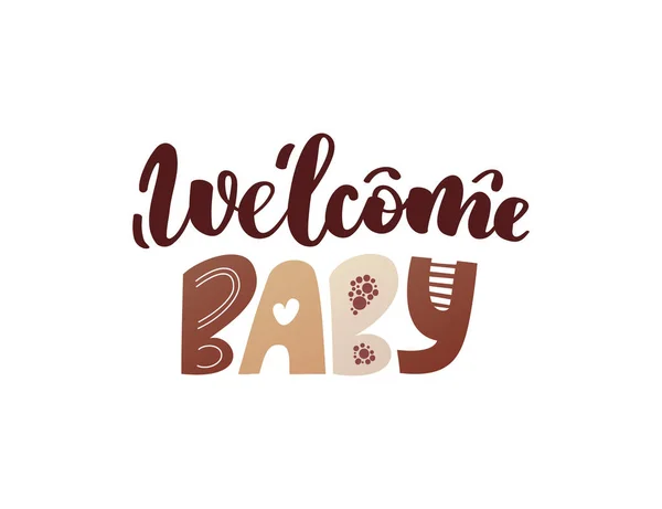 Welcome Baby Handwritten Lettering Newborn Childbirth Baby Care Babyhood Childhood — Stock Vector