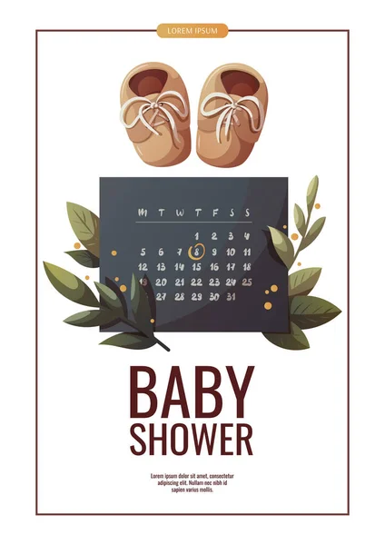Flyer Design Monthly Calendar Baby Shoes Planning Childbirth Baby Waiting — Stock Vector