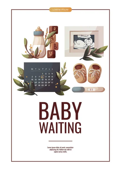 Flygeplan Med Månedlig Kalender Ultralydbilde Positiv Graviditetstest Tåteflaske Babyventing Graviditet – stockvektor