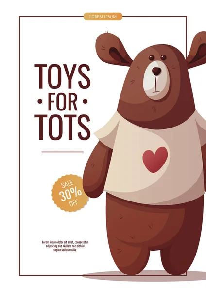 Flyer Design Teddy Bear Baby Waiting Children Toys Vector Illustration — Stock Vector