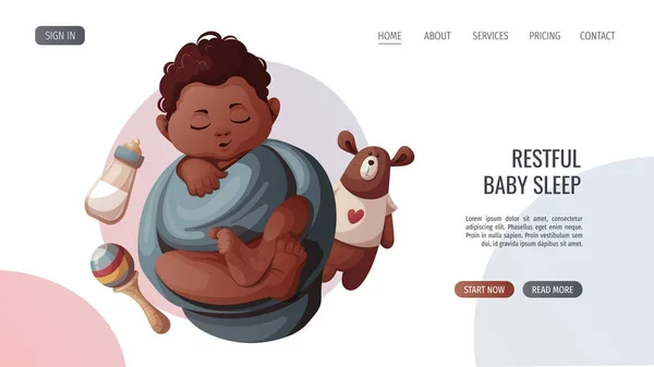 寝転んだ赤ん坊の男の子 テディベアおよび赤ん坊のボトル 新生児 ベビーケア 幼児期 幼児期のコンセプト ポスター バナー ウェブサイトのベクトルイラスト — ストックベクタ