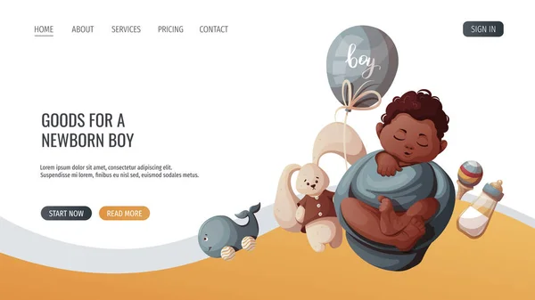 寝転んだ赤ん坊の男の子 おもちゃおよび赤ん坊のボトル 新生児 ベビーケア 幼児期 幼児期のコンセプト ポスター バナー ウェブサイトのベクトルイラスト — ストックベクタ