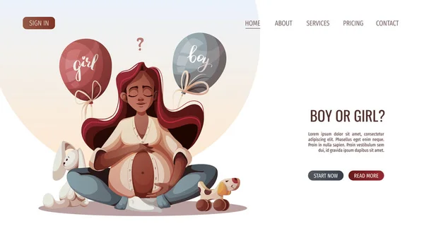 妊娠中の女性は腹を抱きかかえ 風船はパーティーを明らかにします 赤ちゃん待っています 妊娠の概念 ポスター バナー ウェブサイト用ベクトルイラスト — ストックベクタ