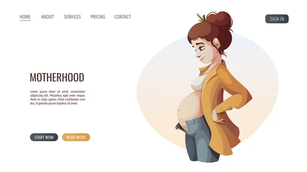 Gravid Kvinna Stående Profil Moderskap Föräldraskap Graviditetskoncept Vektor Illustration För — Stock vektor