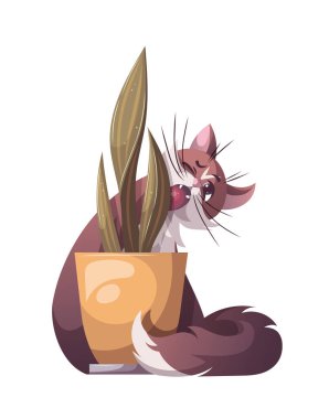 Beyaz üzerine izole şirin çizgi film kedisi ile kusursuz vektör çizimi