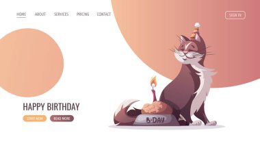 Kedi sitesi şablonu. Çizgi film tarzında vektör illüstrasyonu