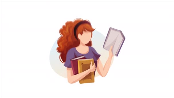 Animated Woman Books Animation Can Used Presentation — Stock Video